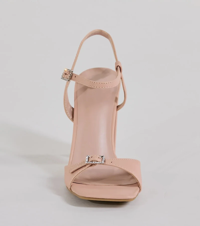 Midnight Glam Rhinestone Buckle Patent Block Heels
