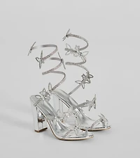 Dreamy Rhinestone Butterfly Spiral Metallic Heels