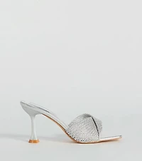 Fab Statement Twist Strap Metallic Stiletto Mules
