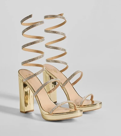 Fabulous Night Rhinestone Spiral Platform Heels