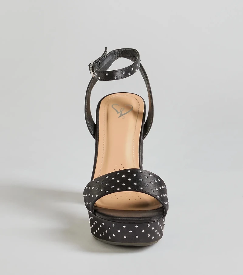 Dazzling Moments Rhinestone Platform Satin Block Heels
