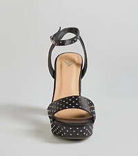 Dazzling Moments Rhinestone Platform Satin Block Heels