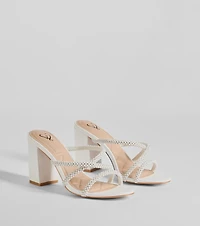 Beauty Unraveled Faux Pearl Rhinestone Block Heels