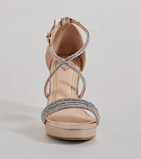 Gloss Up Glitter Rhinestone Platform Block Heels