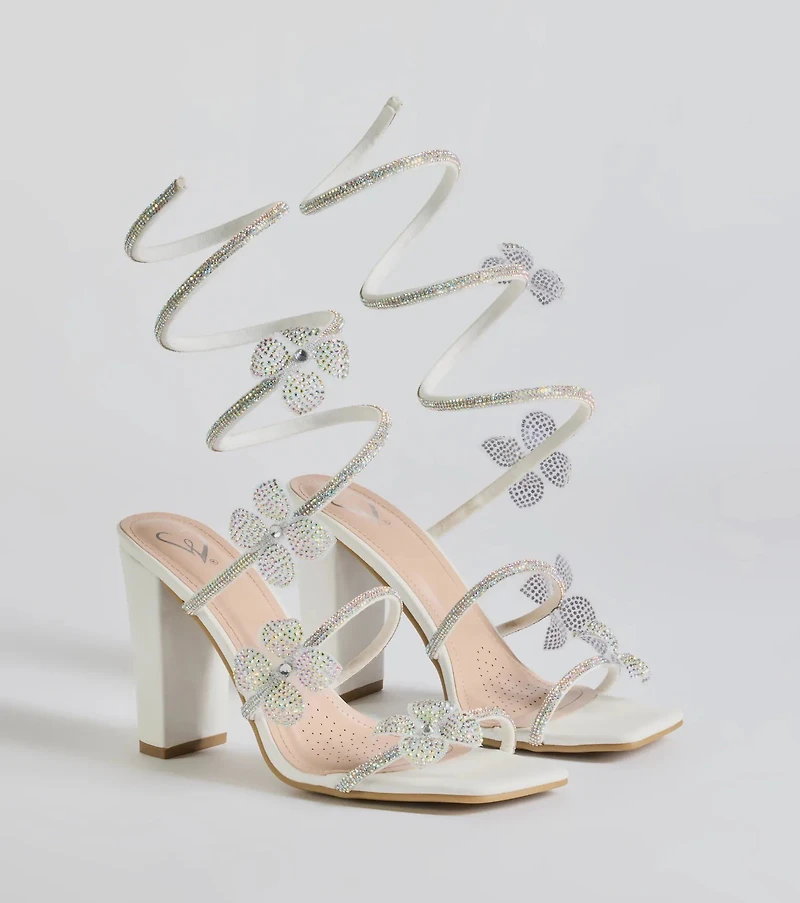 Major Beauty Rhinestone Floral Spiral Block Heels