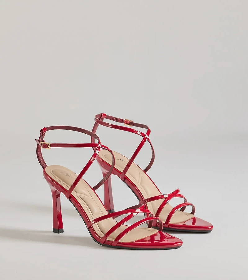 Chic Patent Faux Leather Strappy Stiletto Heels