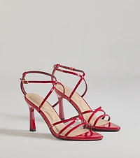 Chic Patent Faux Leather Strappy Stiletto Heels