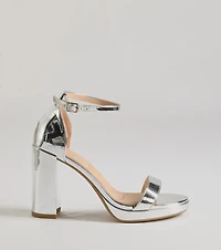 Glam Metallic Faux Leather Platform Block Heels