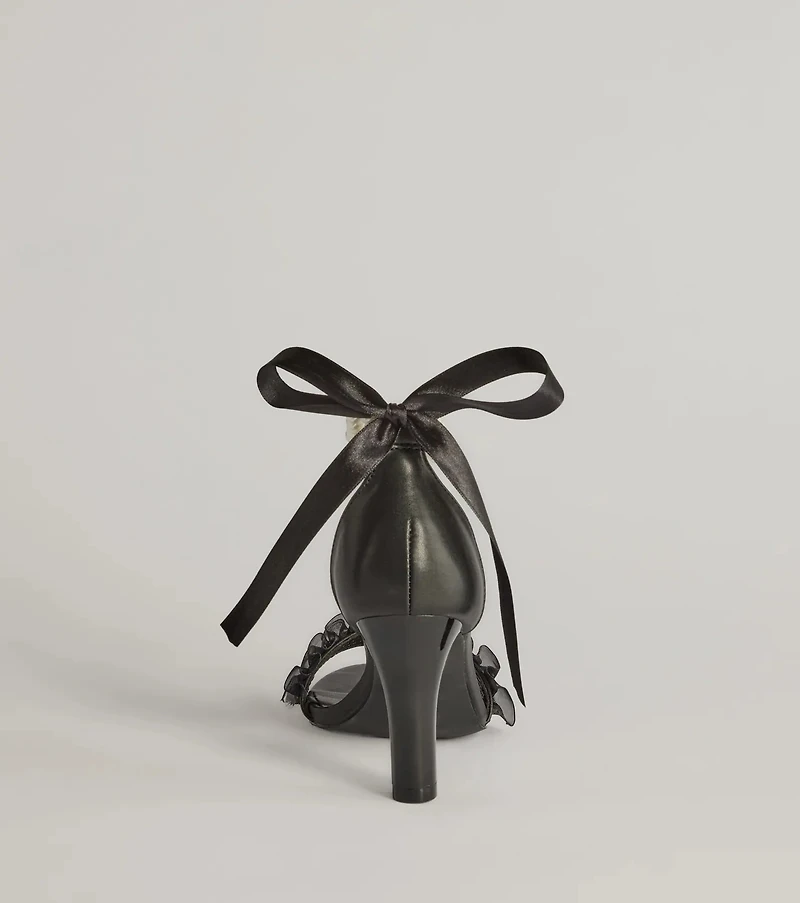 Chic Touch Pearl Strap Bow Stiletto Heels