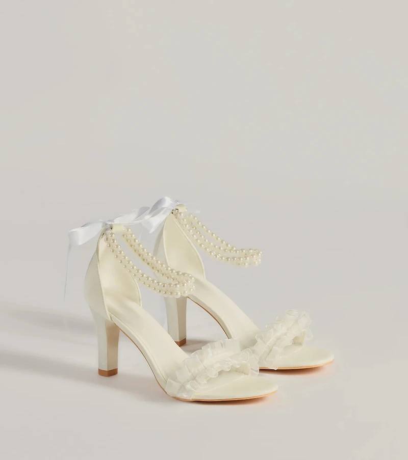 Chic Touch Pearl Strap Bow Stiletto Heels
