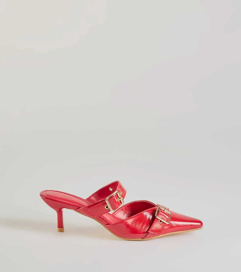 Keep It Chic Buckle Strap Kitten Heel Mules