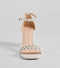 Endless Luxe Faux Pearl and Rhinestone Block Heels