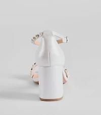 Endless Luxe Faux Pearl and Rhinestone Block Heels