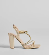 Glam Status Rhinestone Glitter Mesh Block Heels