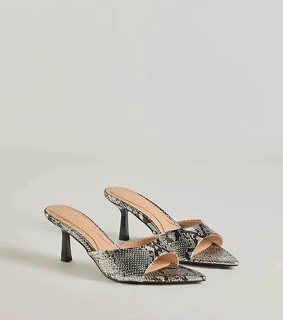Sassy Impression Snake Print Stiletto Mules
