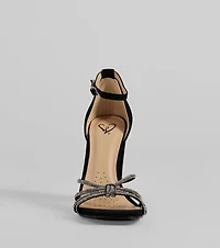Sparkle Scene Rhinestone Strappy Faux Leather Block Heels