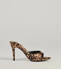 Ever So Fierce Leopard Satin Stiletto Mules
