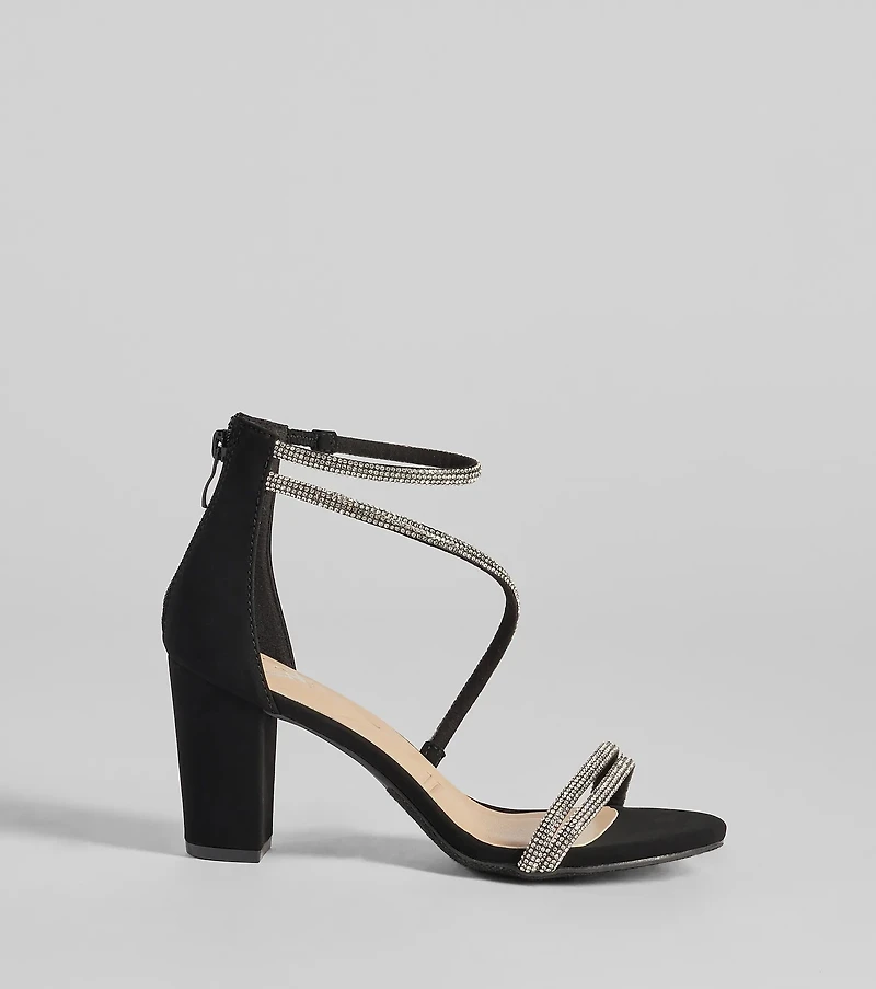 Language Of Glam Rhinestone Strap Block Heels
