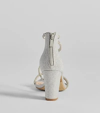 Reigning Rhinestone Asymmetrical Strap Glitter Heels