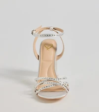 Step Out And Sparkle Rhinestone Strappy Block Heels