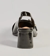 Edgy Glam Faux Patent Leather Slingback Buckle Pumps