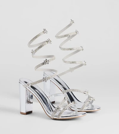 Instant Dazzle Flower Rhinestone Spiral Block Heels