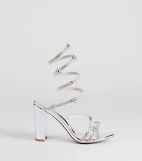 Instant Dazzle Flower Rhinestone Spiral Block Heels