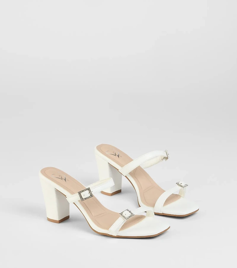 On The Down Low Rhinestone Buckle Mules
