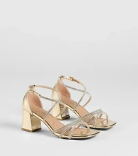 A-List Glam Rhinestone Strappy Block Heels