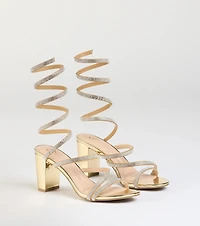 Elevated Status Rhinestone Spiral Block Heels