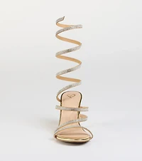Elevated Status Rhinestone Spiral Block Heels