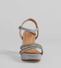 Stepping Out Rhinestone Strappy Platform Block Heels