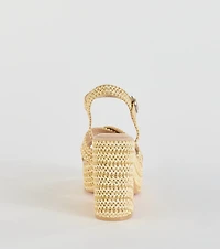 Fun The Sun Raffia Platform Block Heels