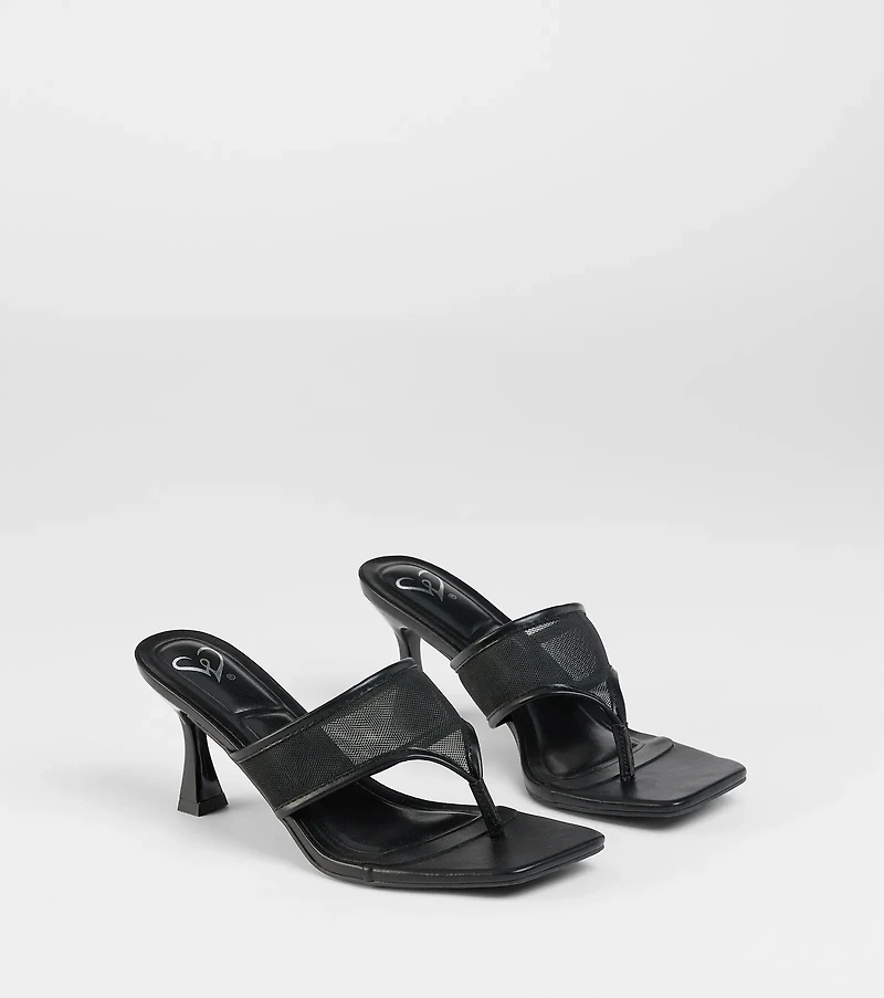Sheer Twist Mesh Thong Stiletto Mules