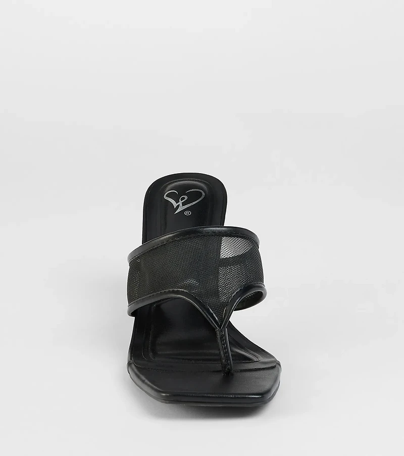 Sheer Twist Mesh Thong Stiletto Mules