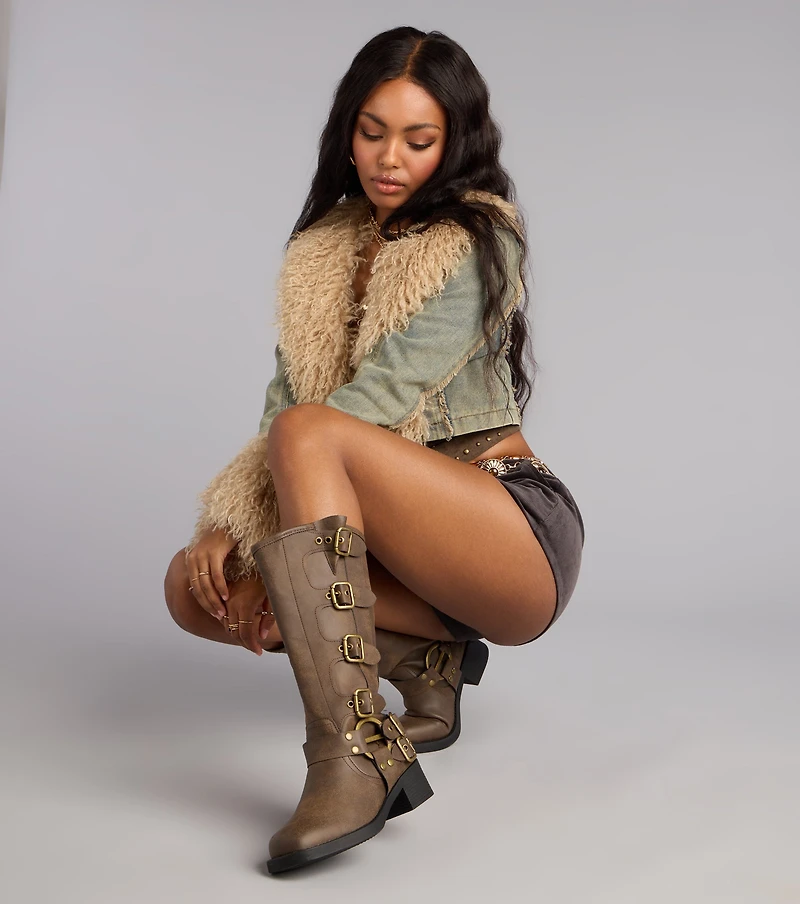 Totally Edgy Buckled Square Toe Boots