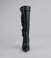 Hot on the Heist Buckled Pocket Stiletto Boots