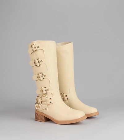 Totally Edgy Buckled Square Toe Boots