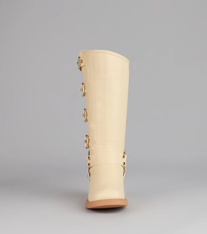 Totally Edgy Buckled Square Toe Boots