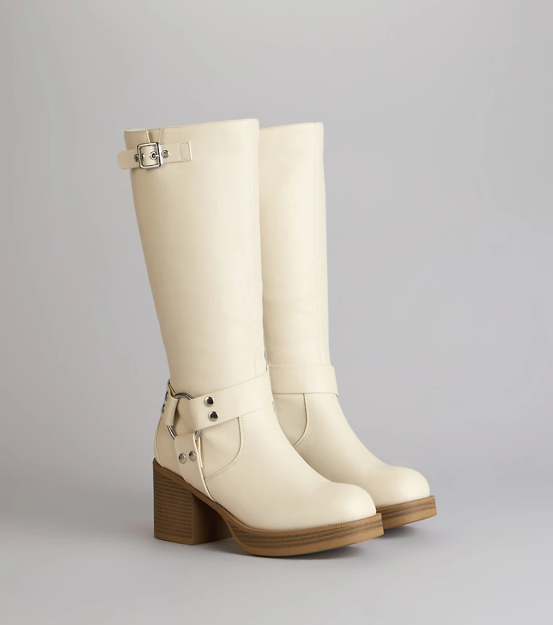 Sleek Strut Under-The-Knee Moto Boots