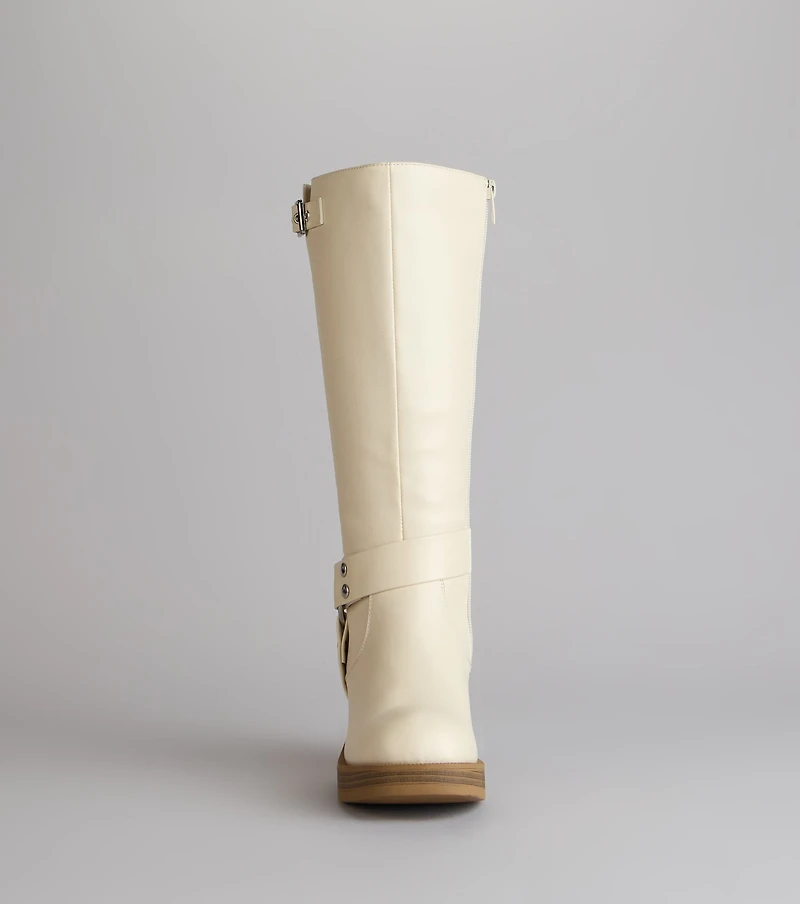Sleek Strut Under-The-Knee Moto Boots