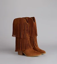 Catch A Vibe Faux Suede Fringe Boots