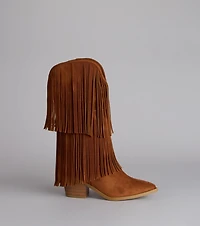 Catch A Vibe Faux Suede Fringe Boots