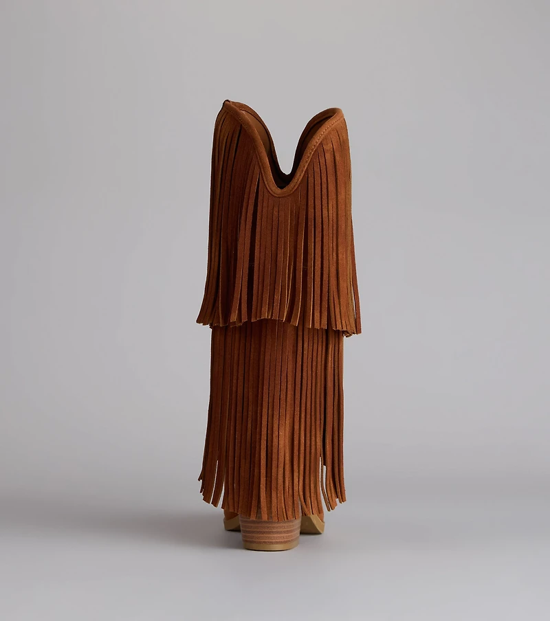 Catch A Vibe Faux Suede Fringe Boots