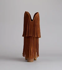 Catch A Vibe Faux Suede Fringe Boots