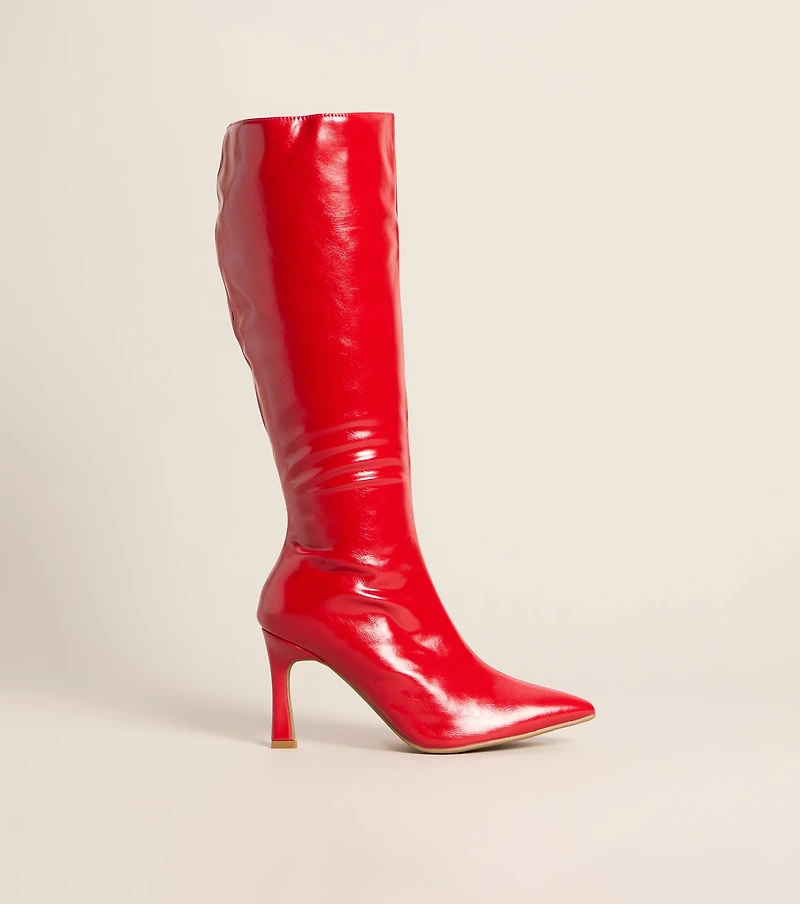 Glossed Up Patent Knee High Stiletto Boots