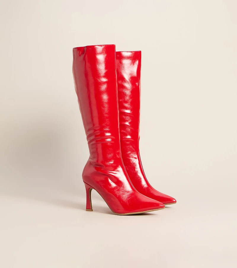 Glossed Up Patent Knee High Stiletto Boots