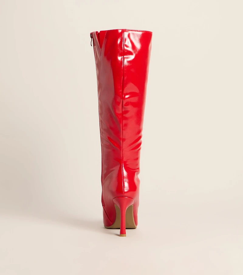 Glossed Up Patent Knee High Stiletto Boots
