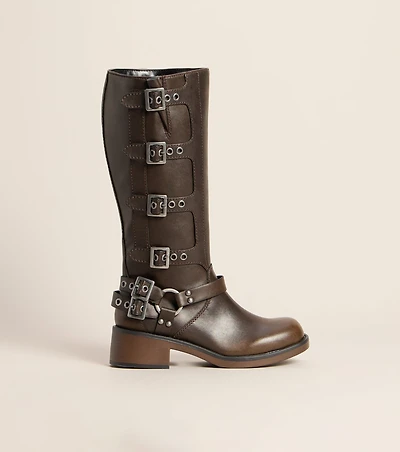 Fast Lane Buckled Moto Knee High Boots