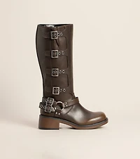 Fast Lane Buckled Moto Knee High Boots